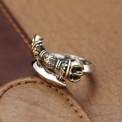 Mythstone Tibetan Dorje Vajra Engraved Design Copper Luck Wealth Adjustable Ring