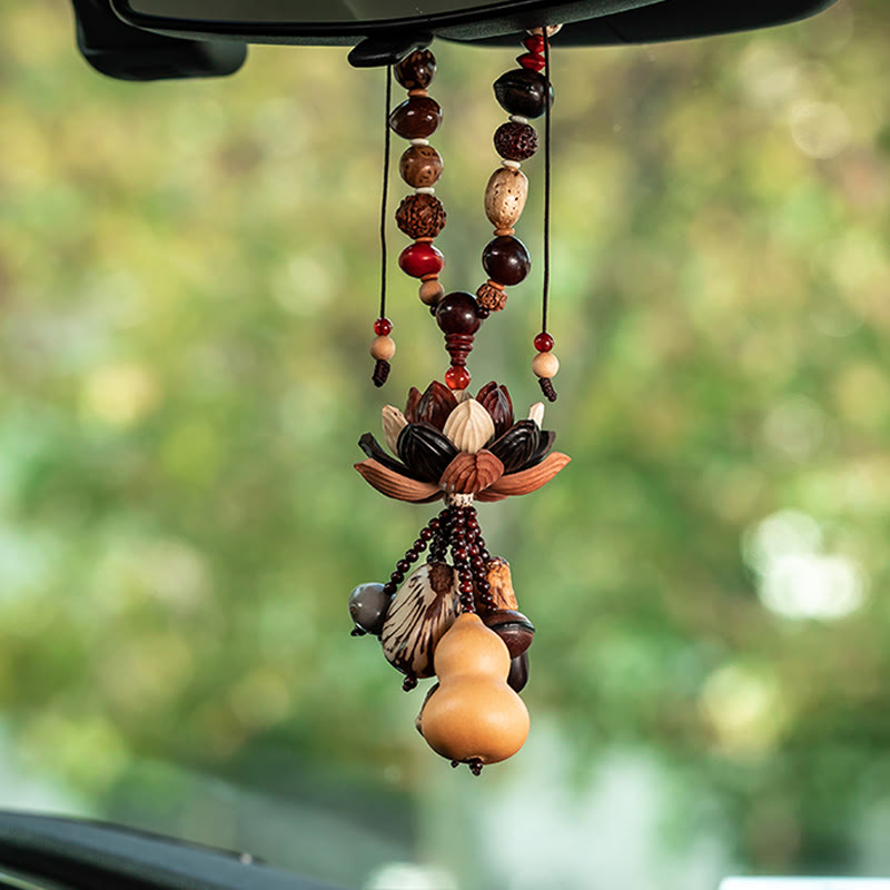 Mythstone Boxwood Peach Wood Bodhi Seed Lotus Buddha Avalokitesvara Gourd Peace Car Hanging Decoration