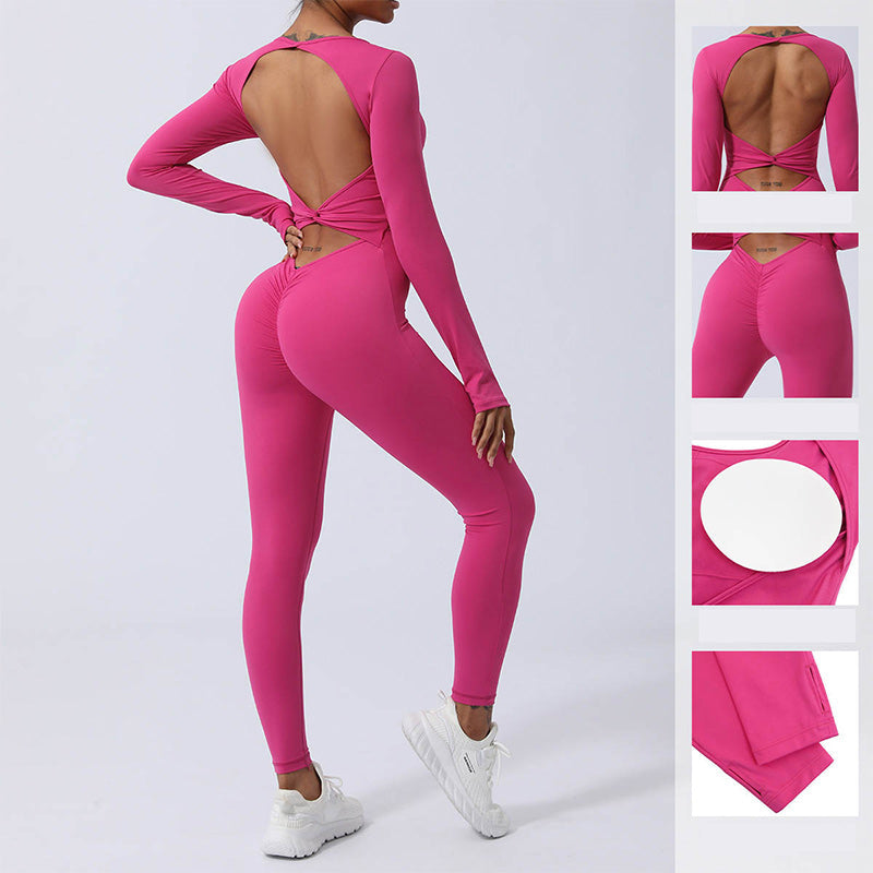 Mythstone Women Long Sleeve Backless Jumpsuit Sports Fitness Yoga Bodysuit