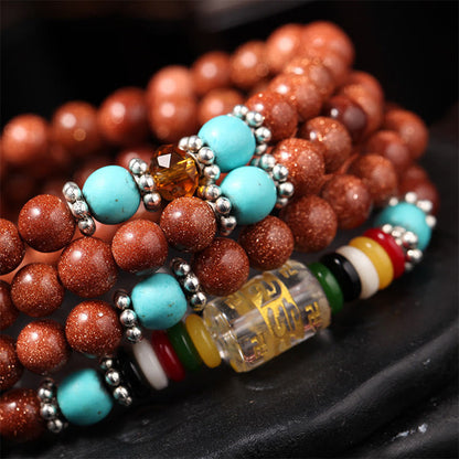 Mythstone 108 Mala Beads Goldstone Om Mani Padme Hum Swastika Confidence Bracelet