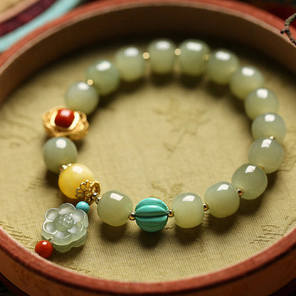 Mythstone Jade Amber Lotus Bead Luck Bracelet