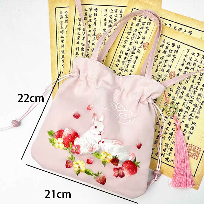 Mythstone Suzhou Embroidery Lotus Deer Epiphyllum Peony Rabbit Cotton Linen Tote Crossbody Bag Shoulder Bag Handbag