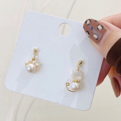 Mythstone Cute Cat Paw Pearl Wisdom Stud Drop Earrings