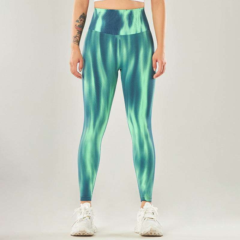 Mythstone Seamless Tie Dye Print Pants Sports High Waist Leggings Women's Yoga Pants