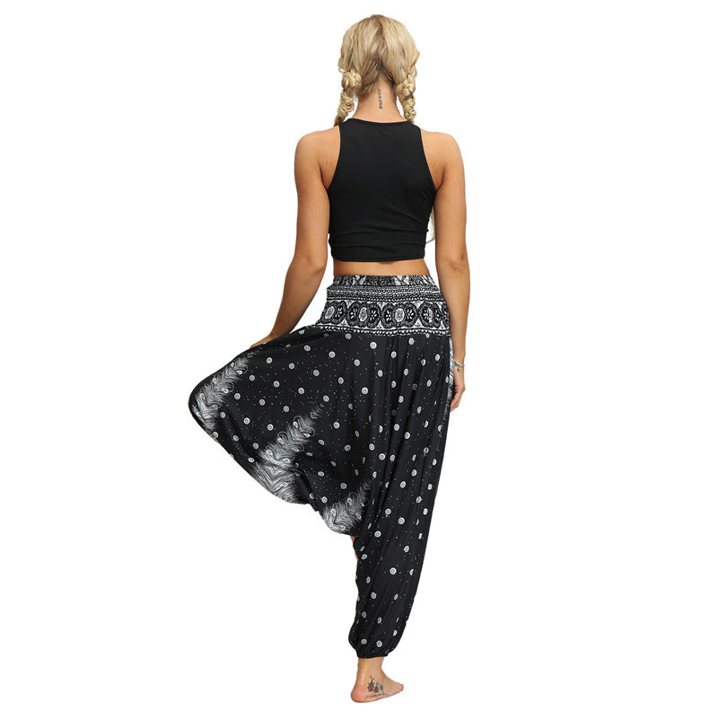 Mythstone Boho Feather Yoga Pants Hippie Harem Trousers Sports Fitness Dance Women's Pants