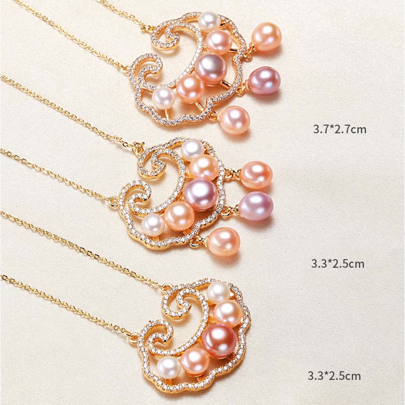 Mythstone 18K Gold Plated Natural Pearl Chinese Lock Charm Sincerity Necklace Pendant