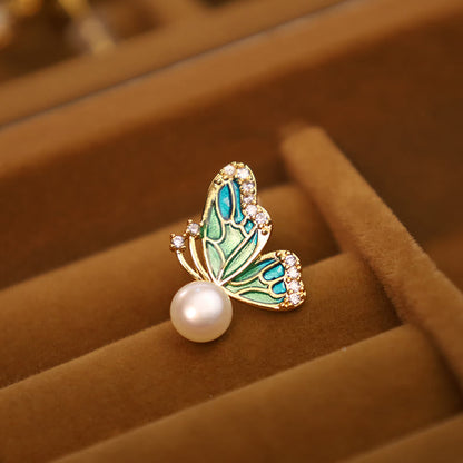 Mythstone 925 Sterling Silver Posts 18K Gold Plated Copper Natural Pearl Butterfly Healing Stud Earrings