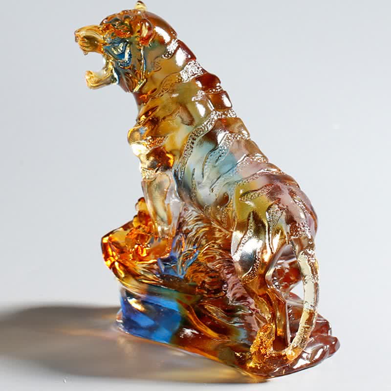 Mythstone Handmade Liuli Crystal Tiger Art Piece Protection Home Decoration