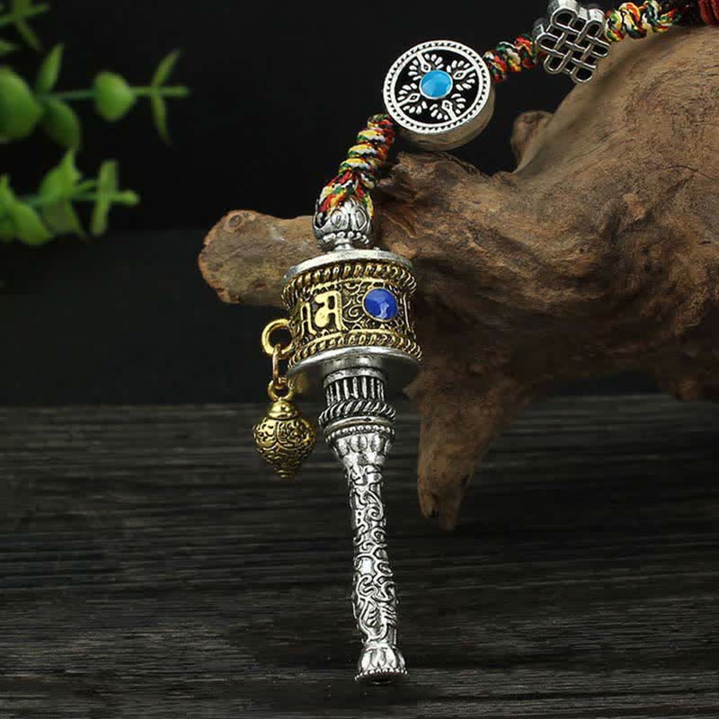 Mythstone Tibet Om Mani Padme Hum Prayer Wheel Peace Rotatable Bag Car Hanging Decoration