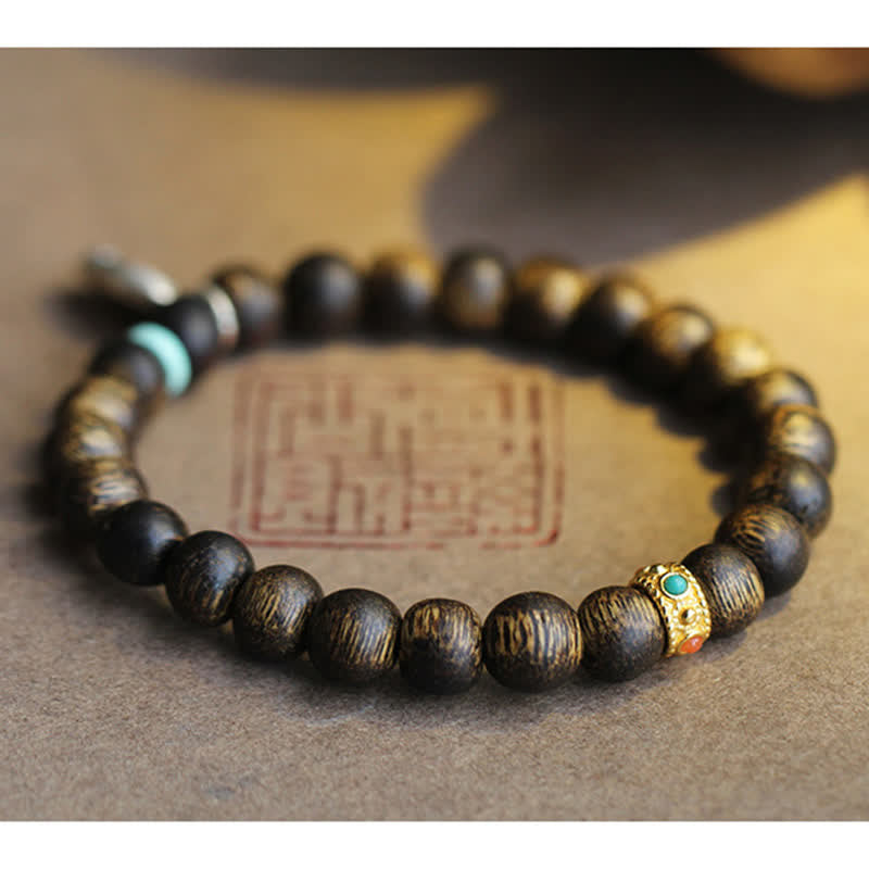 Mythstone Vietnam Qinan Agarwood Turquoise Balance Strength Bracelet