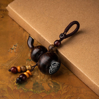 Mythstone Tibetan Ebony Small Leaf Red Sandalwood Gourd Luck Protection Key Chain