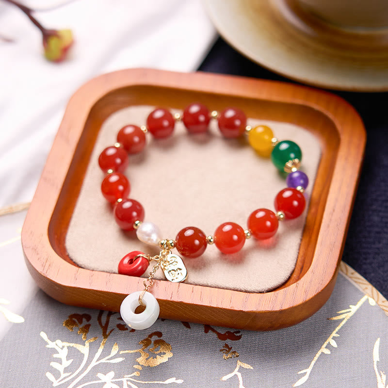 Mythstone Jade Red Agate Peace Buckle Charm Confidence Bracelet