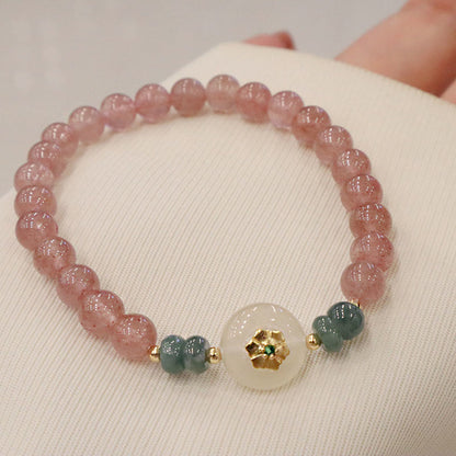 Mythstone Natural Strawberry Quartz Chalcedony Jade Healing Bracelet