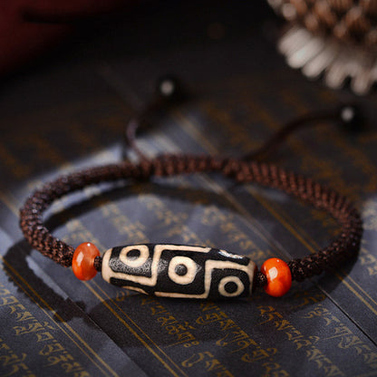 Mythstone Tibetan Nine-Eye Dzi Bead Prosperity String Bracelet