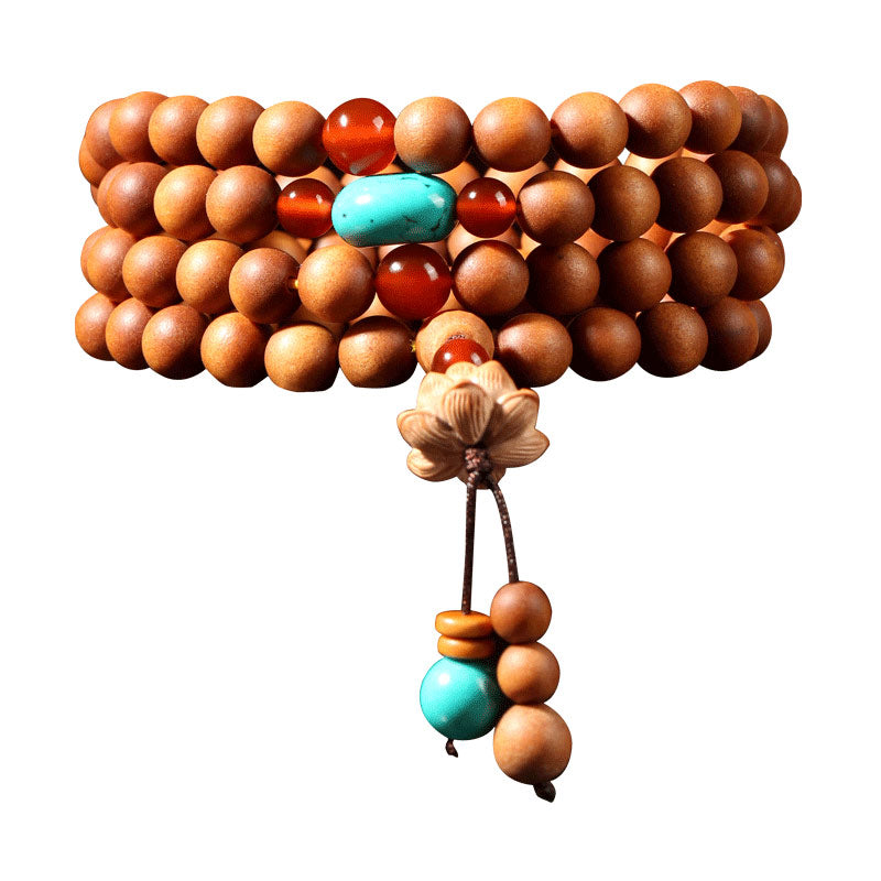 Mythstone Tibetan Sandalwood Lotus Enlightenment Charm Mala Bracelet