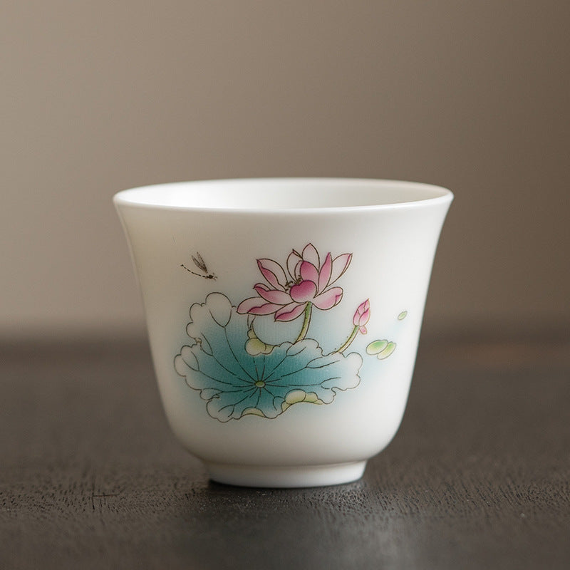 Mythstone Lotus Flower Leaf Mountain Pavilion Elk Peony Ceramic Teacup Kung Fu Tea Cup