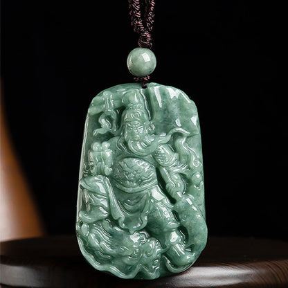 Colgante de collar con amuleto de riqueza Guan Gong de jade natural Mythstone