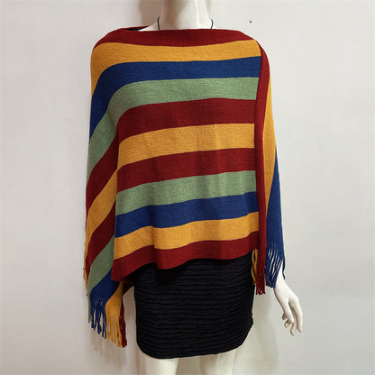 Mythstone Tibetan Colorful Striped Design Shawl Tassels Pullover Winter Cozy Travel Scarf Wrap