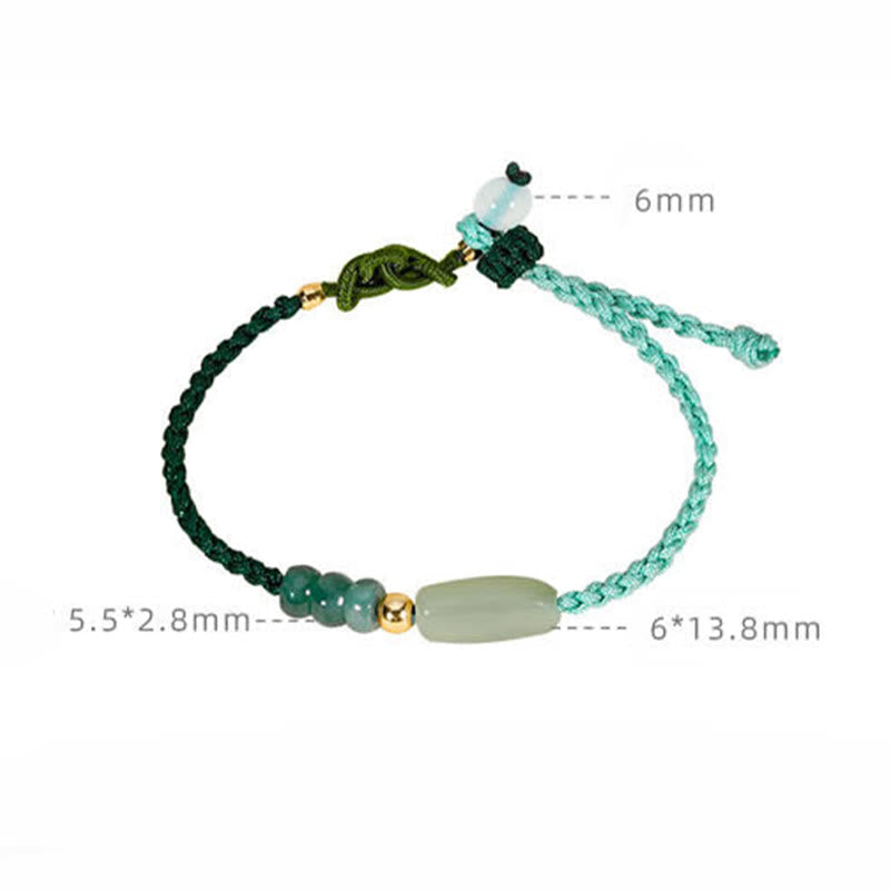 Mythstone 925 Sterling Silver Hetian Jade Luck Braided Green Rope Bracelet