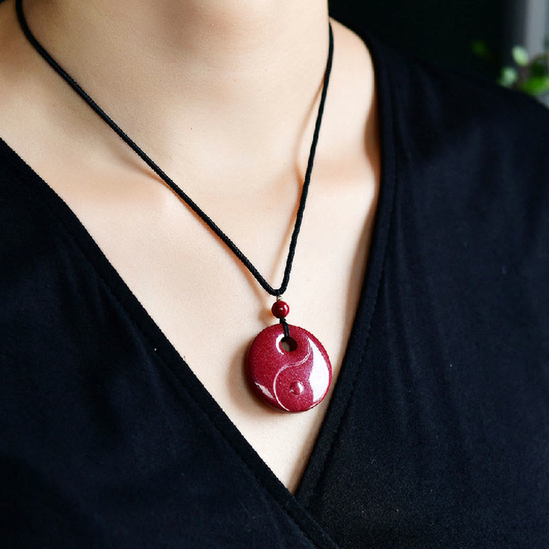 Mythstone Laughing Buddha Yin Yang Chinese Zodiac Gourd Natural Cinnabar Blessing Necklace Pendant