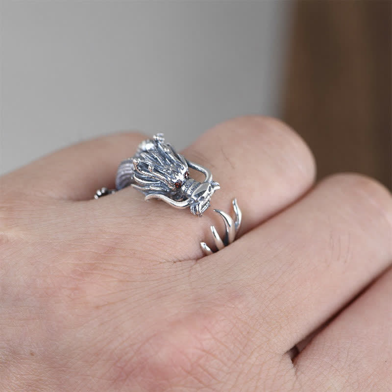 Mythstone 925 Sterling Silver Dragon Luck Protection Ring