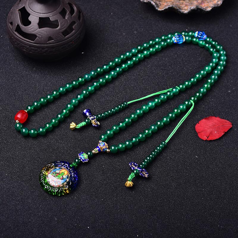 Mythstone 108 Mala Beads Natural Green Agate Bodhisattva Green Tara Manifestation Charm Bracelet