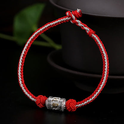 Mythstone 925 Sterling Silver Om Mani Padme Hum Prayer Wheel Luck Strength Red String Bracelet