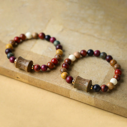 Mythstone Tibet Multicolored Sandalwood Om Mani Padme Hum Protection Bracelet