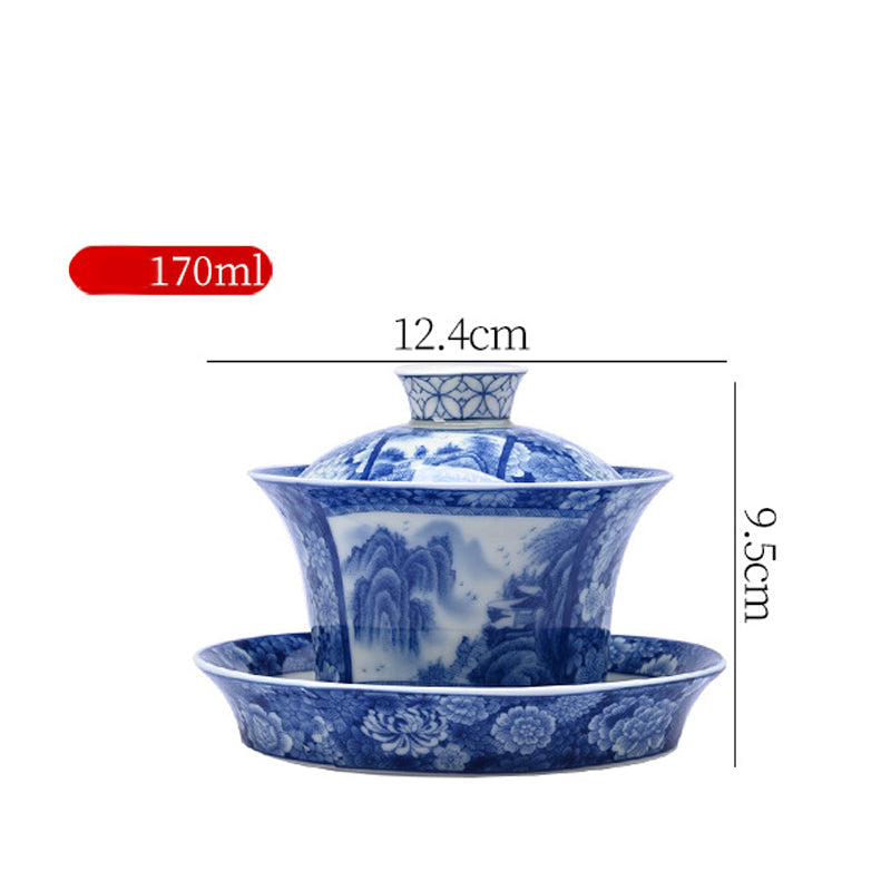 Mythstone Jingdezhen Dragon Phoenix Pavilion Pine Flower Ceramic Gaiwan Sancai Teacup Kung Fu Tea Cup And Saucer With Lid 170ml