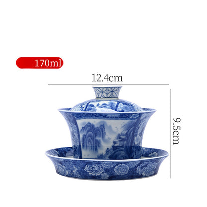 Mythstone Jingdezhen Dragon Phoenix Pavilion Pine Flower Ceramic Gaiwan Sancai Teacup Kung Fu Tea Cup And Saucer With Lid 170ml