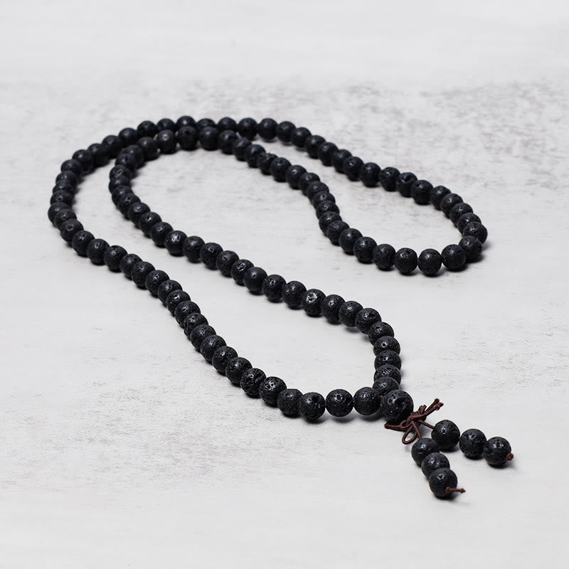 Mythstone 108 Natural Lava Rock Beads Prayer Mala Bracelet Necklace