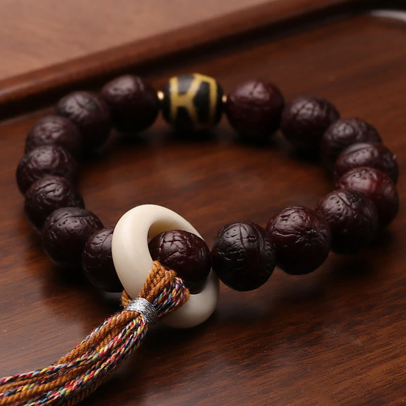 Mythstone Tibetan Bodhi Seed Agate Bead Luck Wealth Tassel Charm Wrist Mala