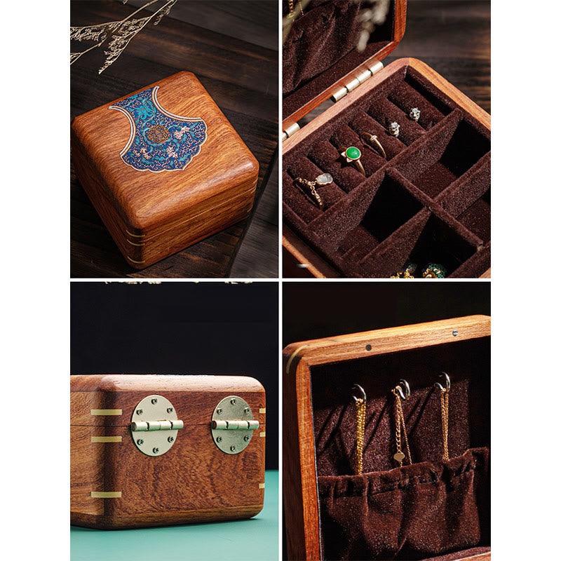 Mythstone Antique Flower Leaf Handmade Rosewood Jewelry Storage Box Wooden Gift Organizer Box