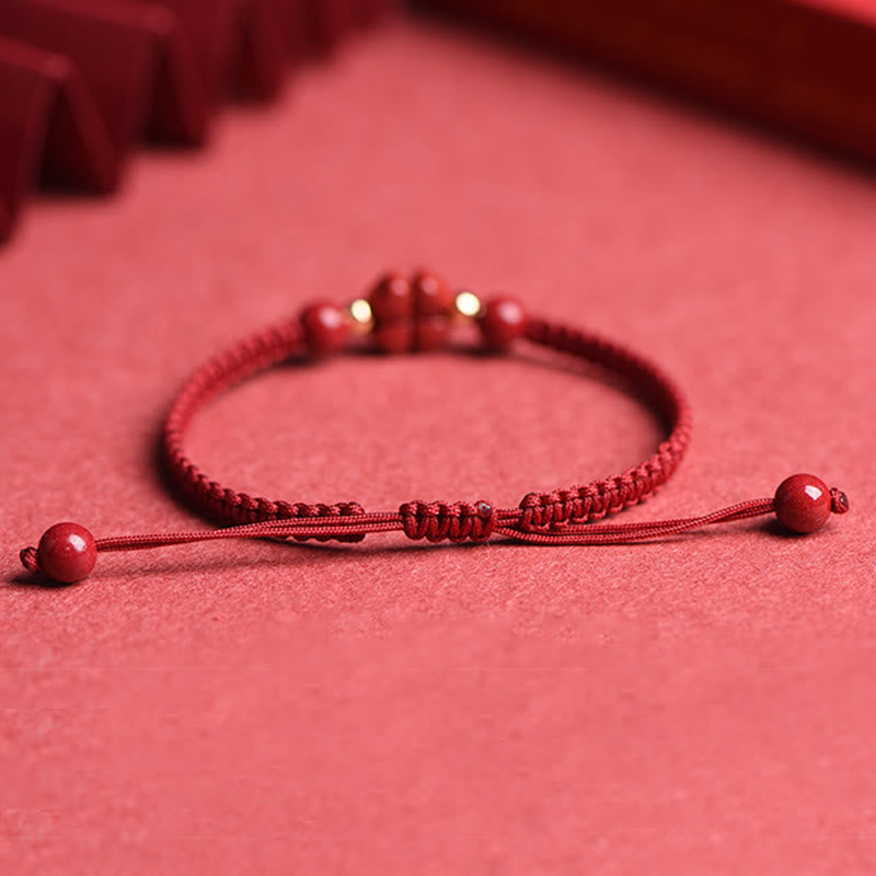 Mythstone Four Leaf Clover Five-petal Flower Cinnabar Blessing Red String Bracelet