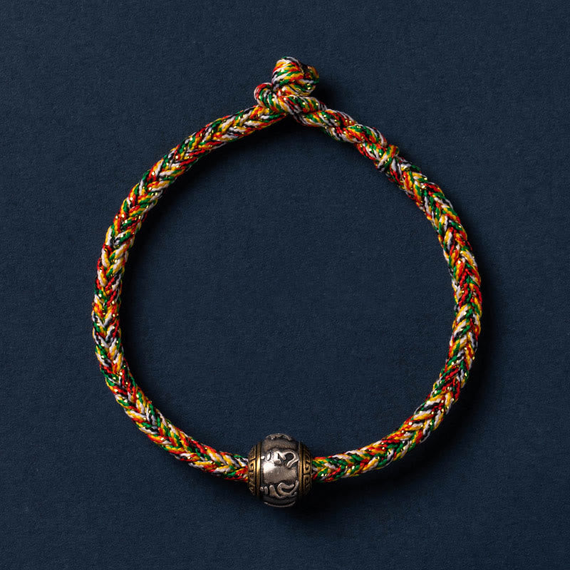 Pulsera trenzada con nudo King Kong y Om Mani Padme Hum hecha a mano en plata de ley 925 de Mythstone, protección de la suerte del Tíbet 