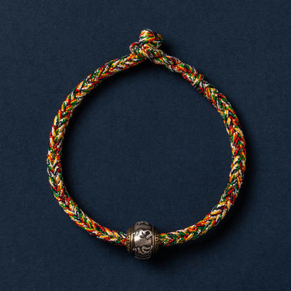 Pulsera trenzada con nudo King Kong y Om Mani Padme Hum hecha a mano en plata de ley 925 de Mythstone, protección de la suerte del Tíbet 