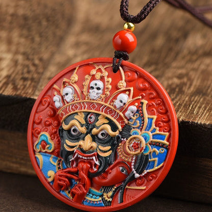 Mythstone Zakiram Goddess of Wealth Painted Cinnabar Blessing Necklace Pendant