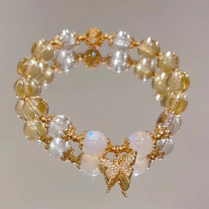 Mythstone Citrine Moonstone Butterfly Charm Prosperity Protection Bracelet