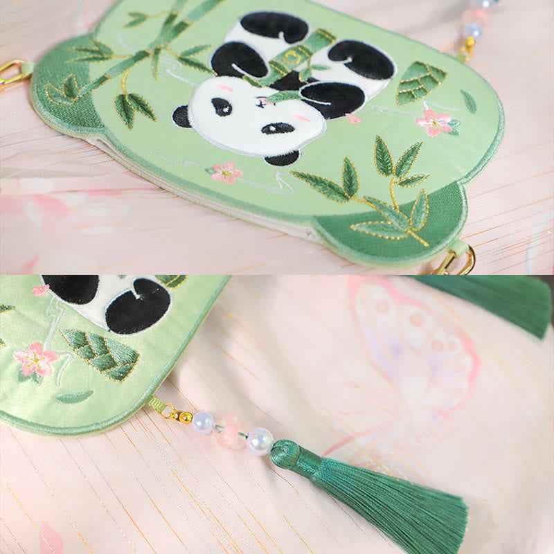 Mythstone Embroidery Lucky Panda Cat Shiba Inu Deer Rabbit Fox Flower Cute Animal Hanfu Bag Crossbody Bag Shoulder Bag