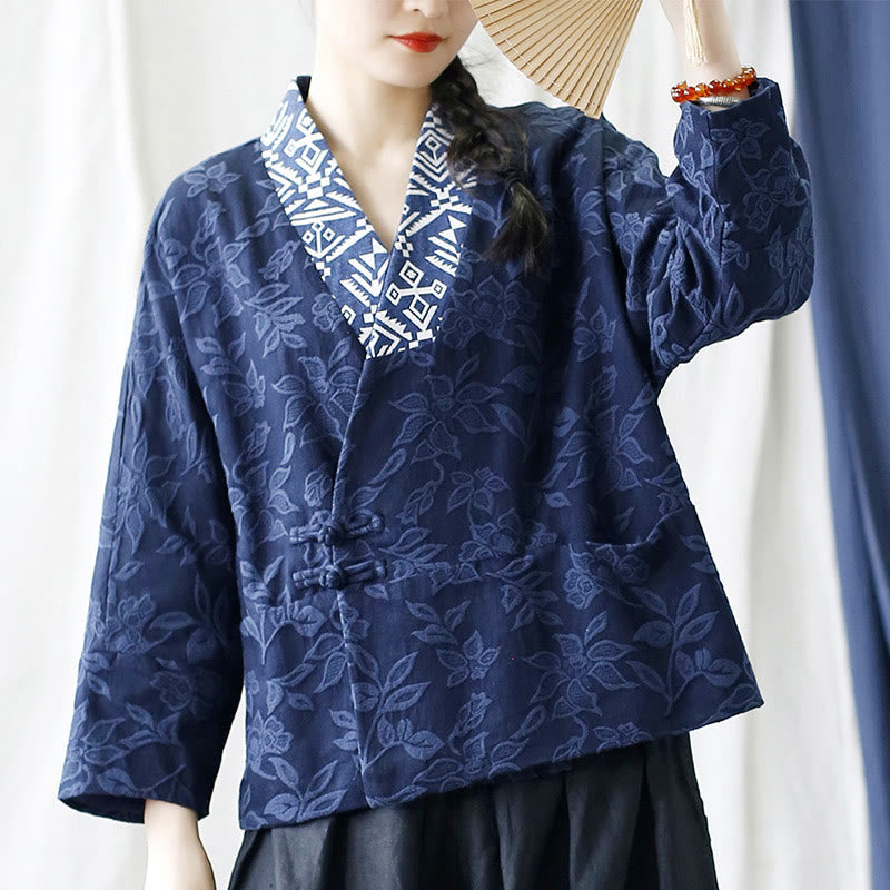 Mythstone Flower Jacquard V-Neck Long Sleeve Jacket