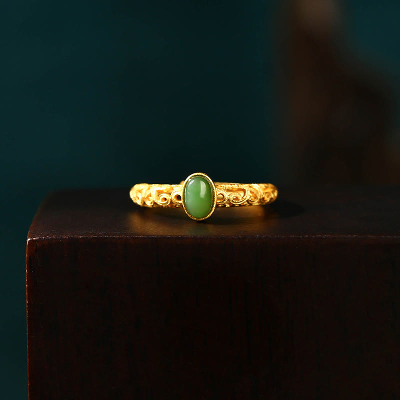 Mythstone Auspicious Cloud Pattern Cyan Jade Luck Adjustable Ring