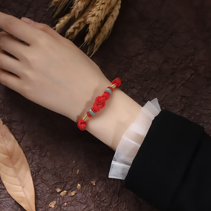 Bring Good Luck Red String Jade Fortune Knot Braided Couple Bracelet