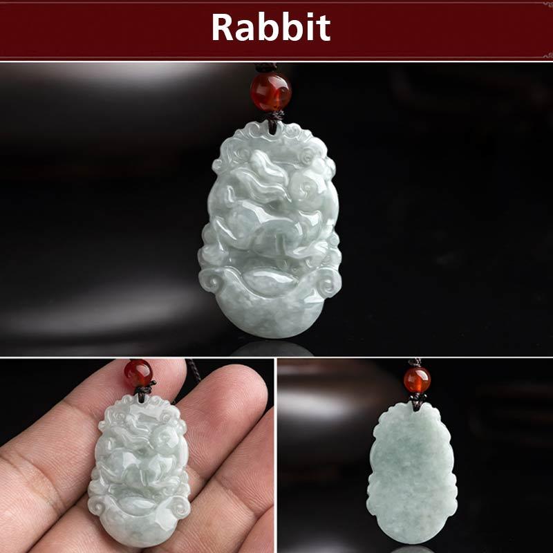 Mythstone Natural Jade 12 Chinese Zodiac Sucess Pendant Necklace