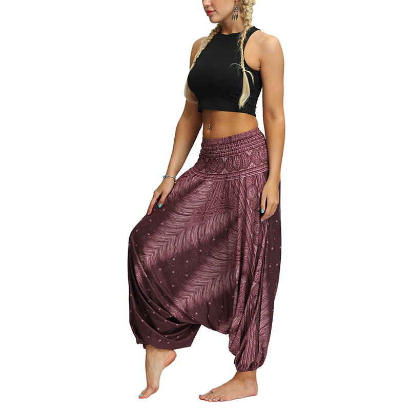 Mythstone Boho Feather Yoga Pants Hippie Harem Trousers Sports Fitness Dance Women's Pants