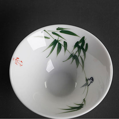 Mythstone Vintage Plum Orchid Bamboo Chrysanthemum Lotus Koi Fish Ceramic Teacup Kung Fu Tea Cups