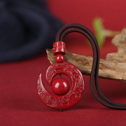 Mythstone One's Luck Improves Design Patern Natural Cinnabar Concentration Necklace Pendant