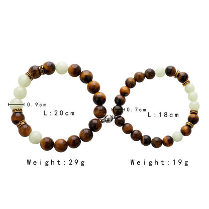 Mythstone 2Pcs Tiger Eye Glowstone Luminous Bead Protection Couple Bracelet