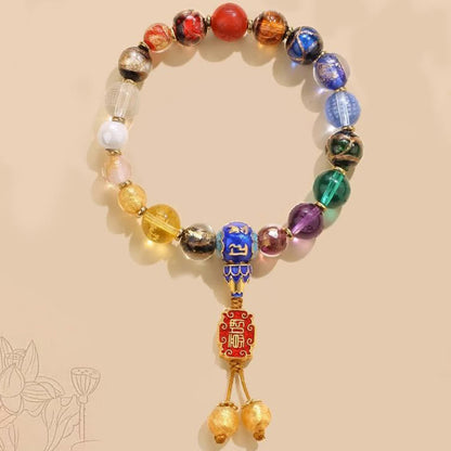 Mythstone Tibetan Colorful Incense Ash Liuli Glass Bead Om Mani Padme Hum Dorje Vajra 18 Beads Wrist Mala