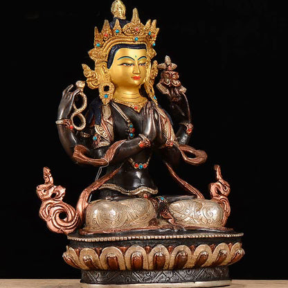 Mythstone Bodhisattva Chenrezig Four-armed Avalokitesvara Protection Copper Statue Decoration