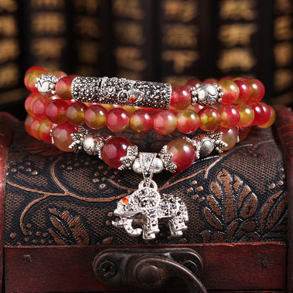 Mythstone Natural Watermelon Tourmaline PiXiu Elephant Positive Triple Wrap Bracelet